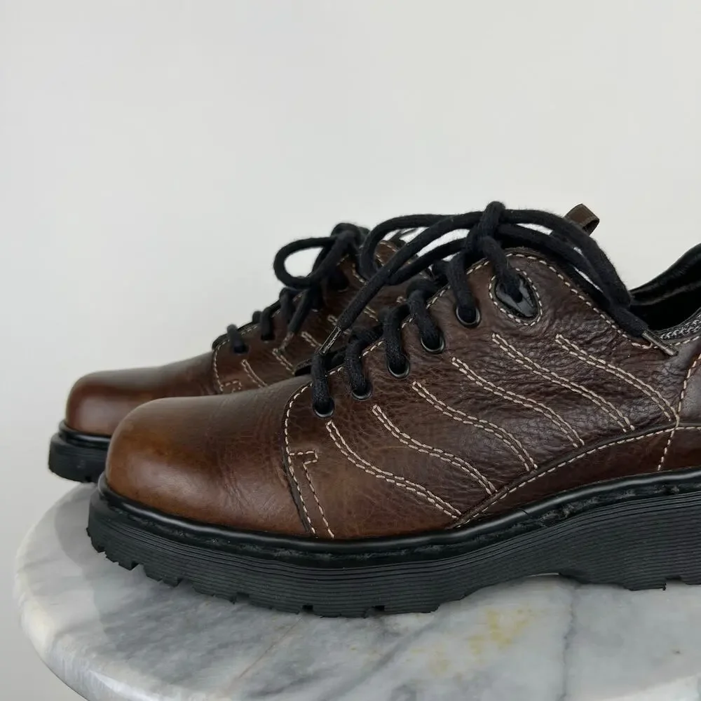 Vintage Dr Martens Brown Leather Chunky Lace Up Platform Shoes Made in England 9